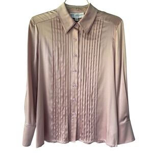 VINTAGE St. John Collection 95% Silk Pleated Button Down Blouse Pink Size 8